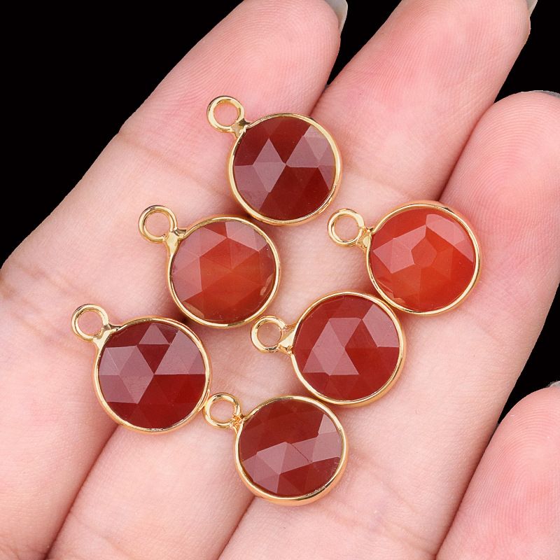 1825-Cristal natural ágata cobre bainha 10mm pingente de seção redonda DIY jóias colar brincos acessórios