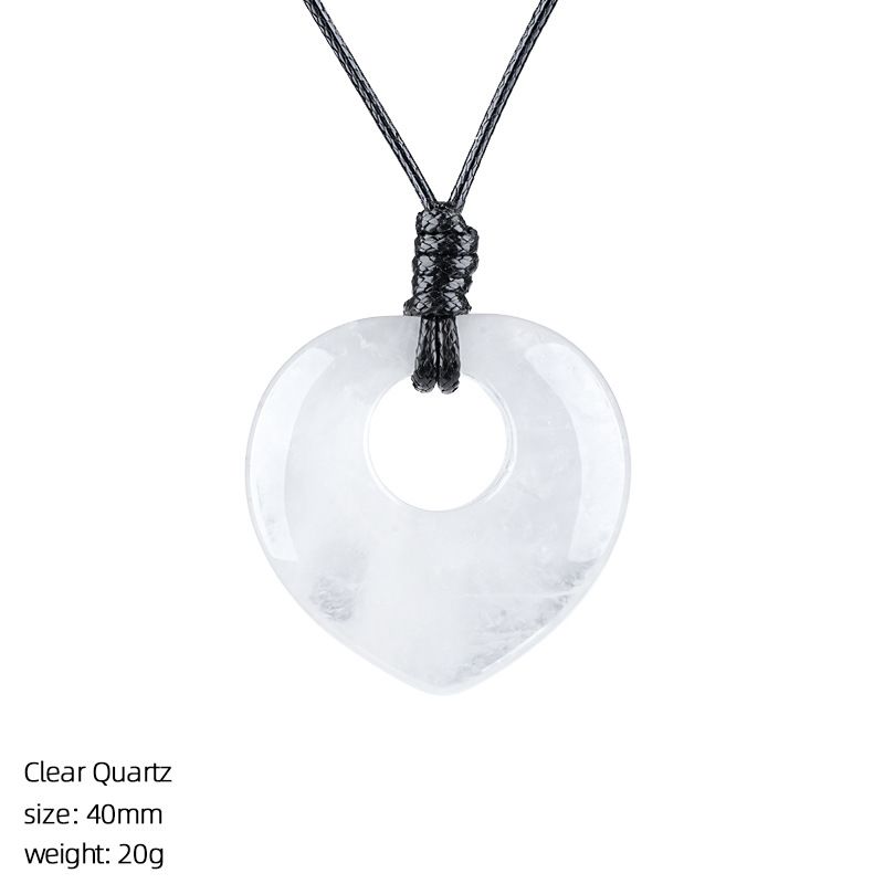 2442 Colar de amor de pedra natural de 40Mm, pingente de cristal natural ajustável tecido à mão retrô gravado em pedra áspera em forma de coração.