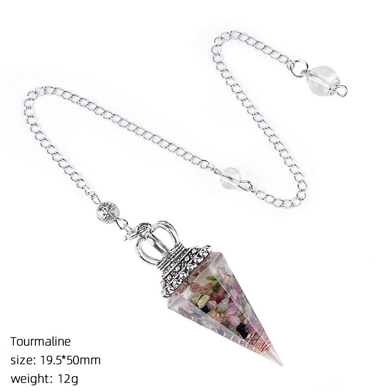 Hot Sale Pingente de Pêndulo de Cristal Natural Crown Yoga Acessórios de Meditação Hexagonal Cone Ajustável Resina de Freqüência Pêndulo