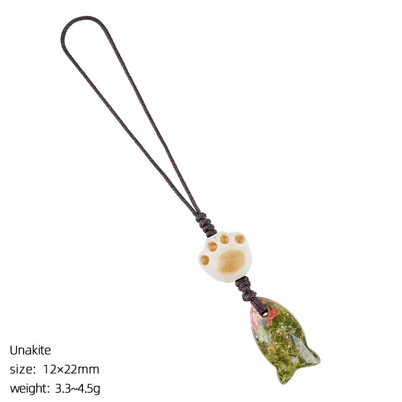 2431 Pingente de peixe pequeno de cristal natural bolsa de chave de telefone celular decoração de pedra natural gato bonito garra pingente de peixe pequeno