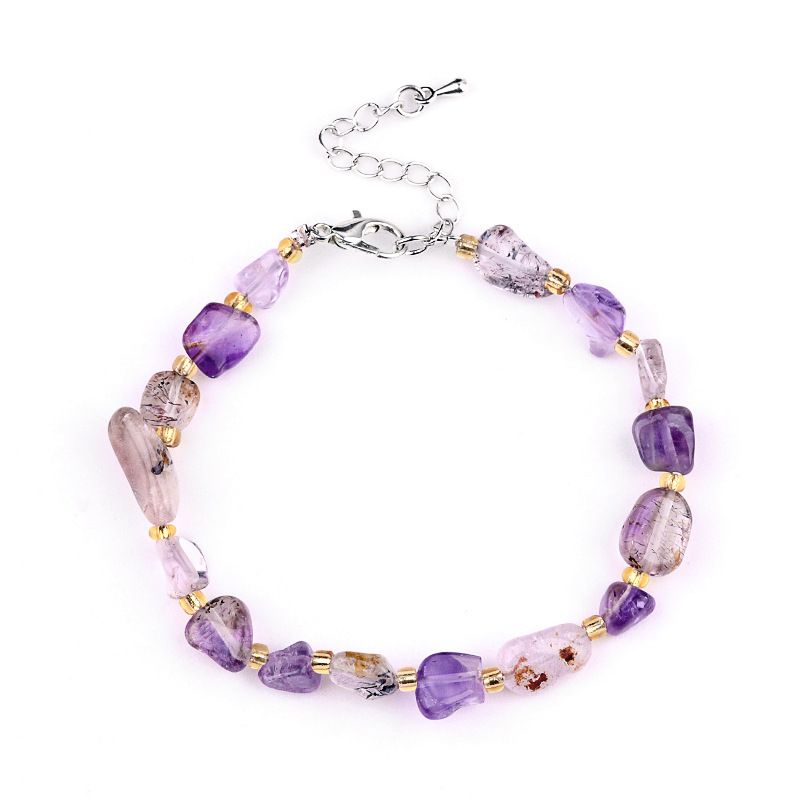 2077-Pulseira de ametista cristal azul turmalina cabelo cristal pulseira de pedra irregular mercadoria cênica