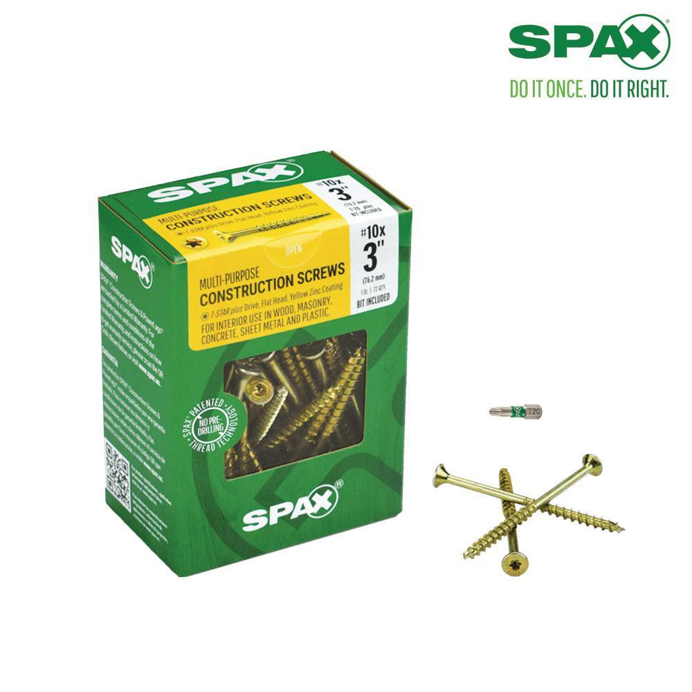#10 x 3 in. T-Star Plus Drive Flat-Head Partial Thread Yellow Zinc Coated Multi-Material Screw (72 per Box)