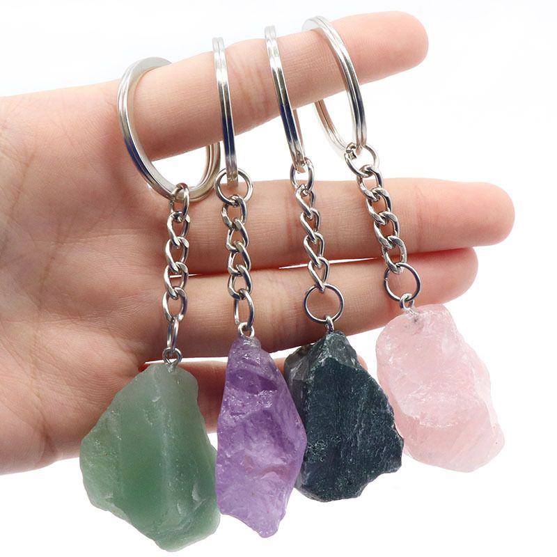 1157-Chaveiro de pedra natural Pingente de jóias de pedras preciosas de cristal natural