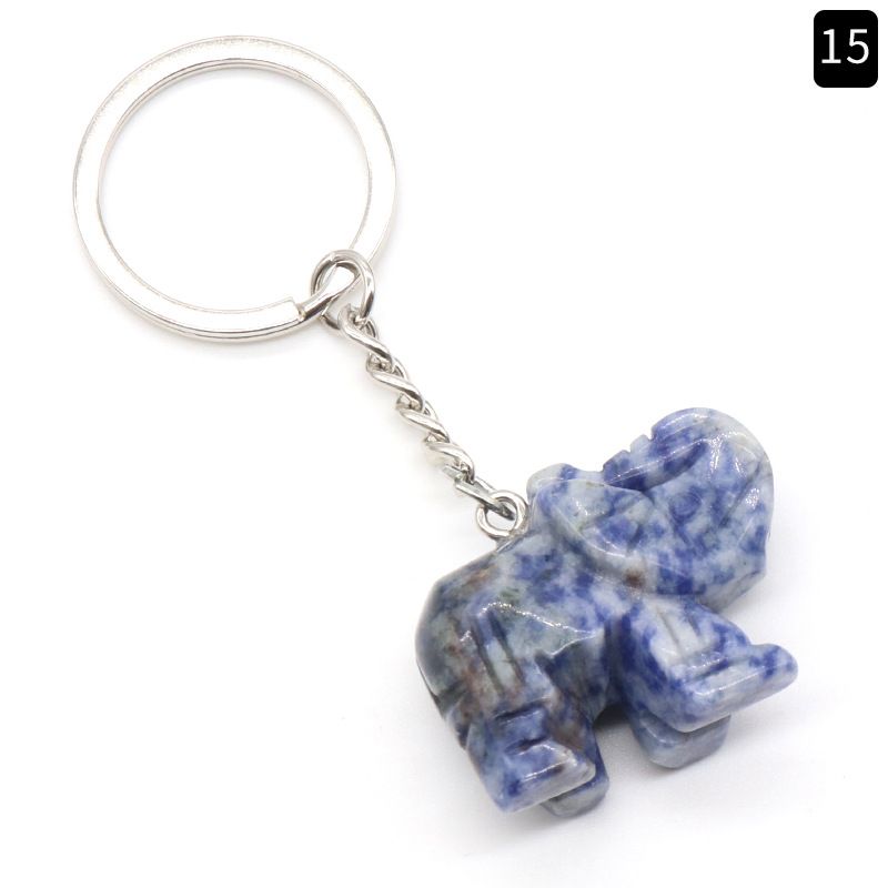 Pingente de chaveiro de elefante com cabeça de ágata de cristal natural, pingente de bolsa de elefante gravada tridimensional.