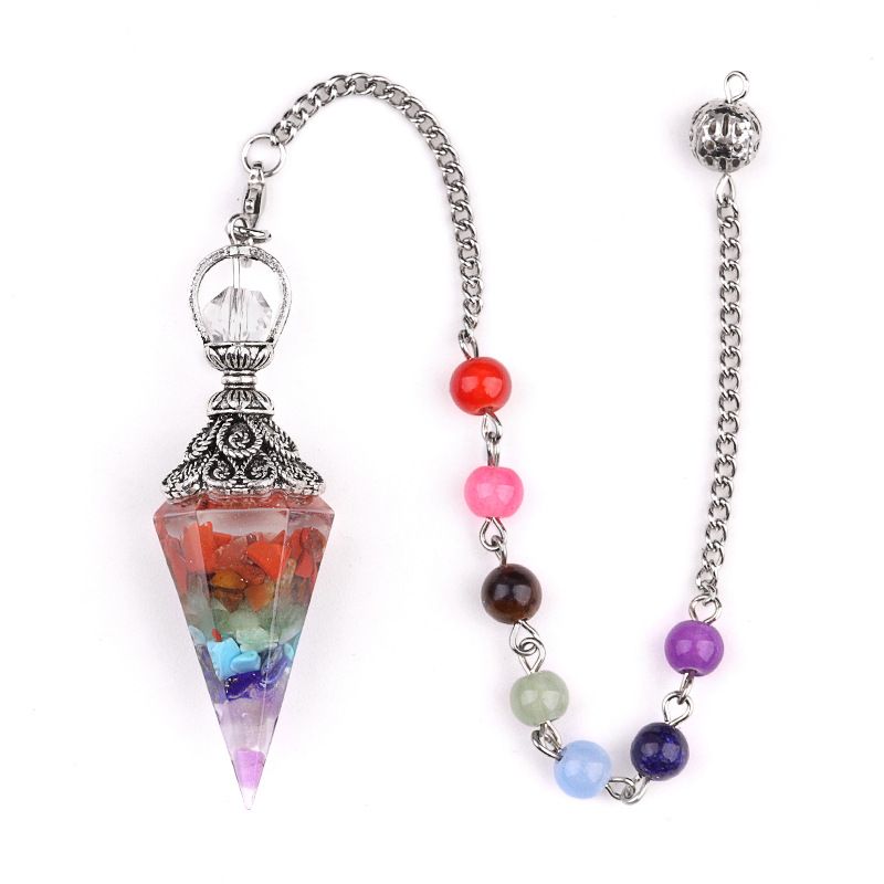 2135-Cristal Artesanato Cristal Natural Pedra Colorida Tecida Malha Bolso Pirâmide Pêndulo Conjunto De Cascalho