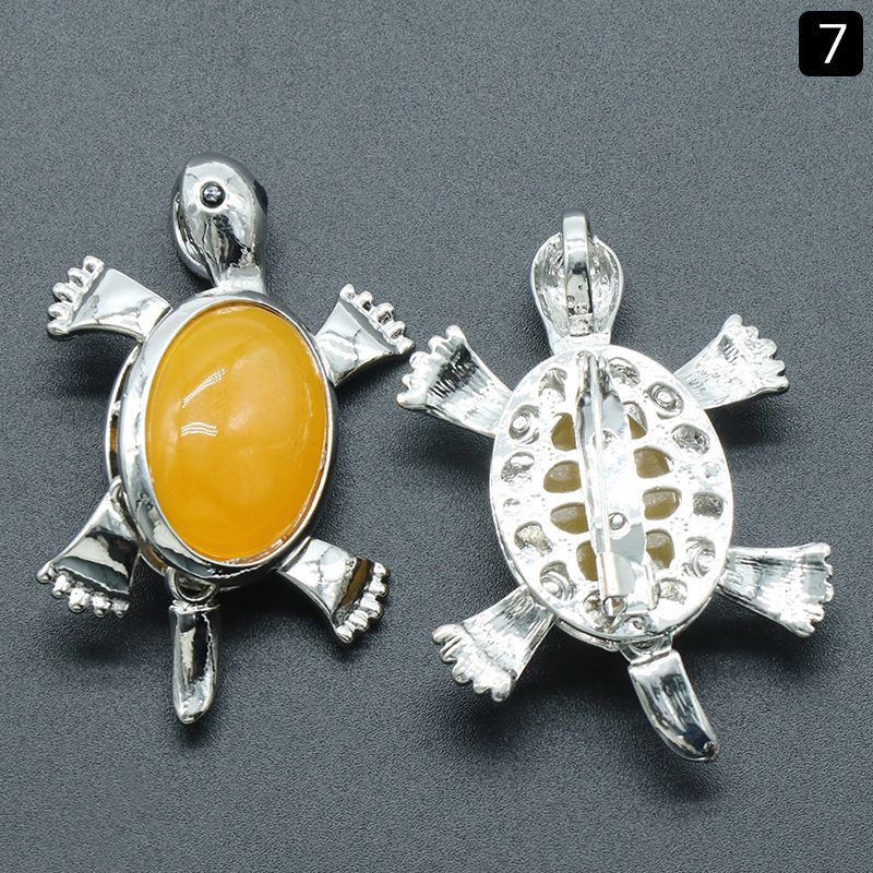 Pingente de broche de tartaruga 1558, acessórios de colar de pingente de pedra preciosa incrustada em liga de cristal natural