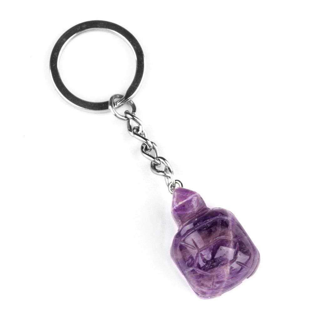 1944-Chaveiro de tartaruga pequena, agate de cristal pingente de chave de animal gravado em pedra semipreciosa