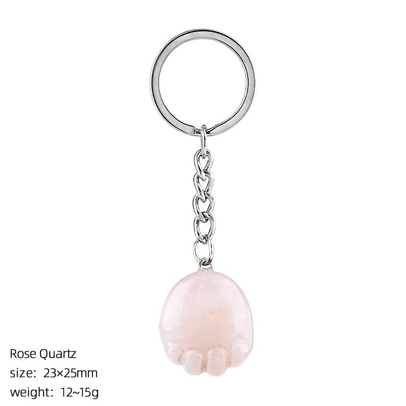 Pé de cristal natural chaveiro DIY saco de roupas bonito gravura decorativa semi-preciosa gato garra pingente
