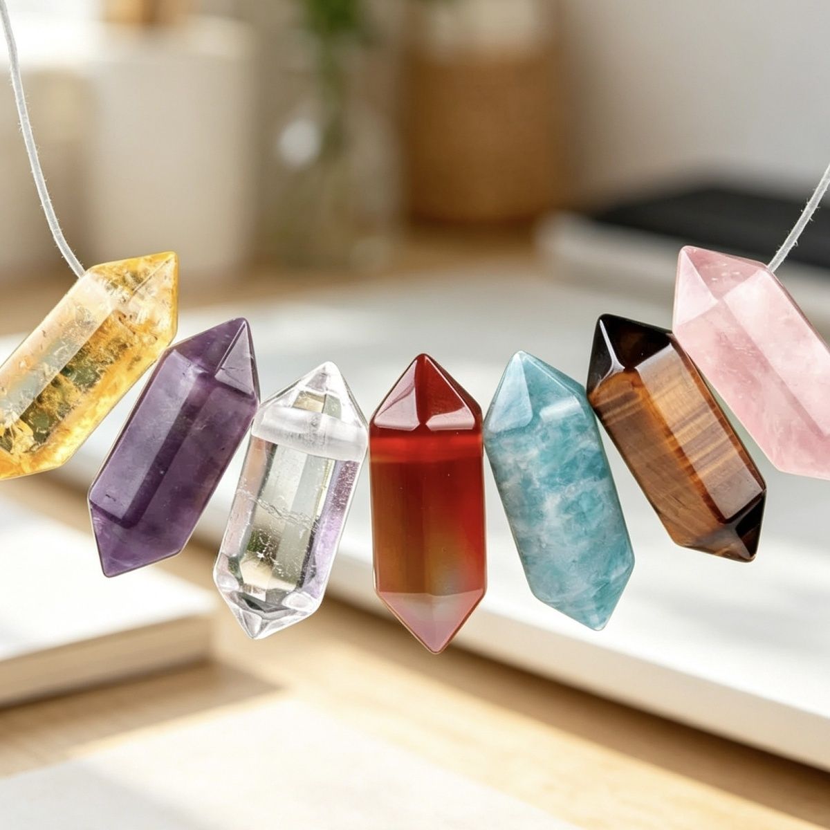 1904-8X20 grande buraco seis colunas cristal de pedra natural de ponta dupla prisma hexagonal pendurado coluna DIY acessórios de jóias