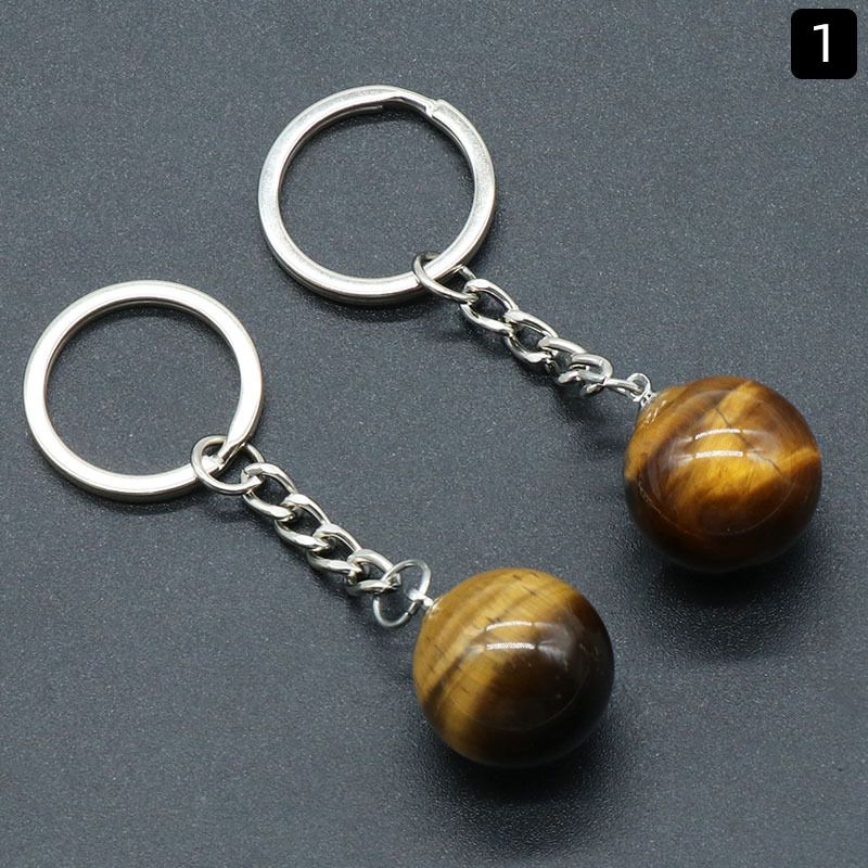 Chaveiro de bola redonda de 1402-20Mm, bolsa de pedra de olho de tigre de ágata de cristal rosa natural, joias de pingente de bola pequena.
