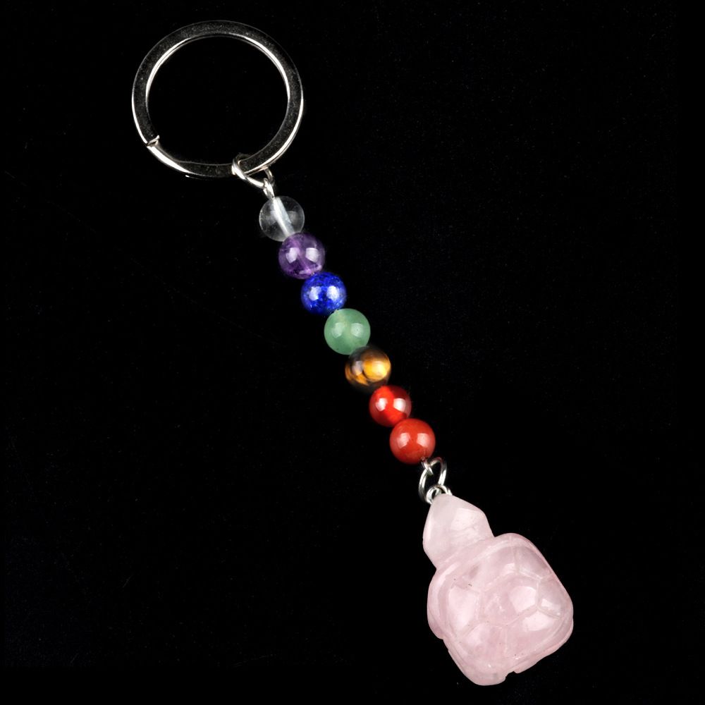 1955-Chaveiro de tartaruga de pedra de cristal colorido, pingente de jóias de chakra, pingente de chaveiro de animal pequeno