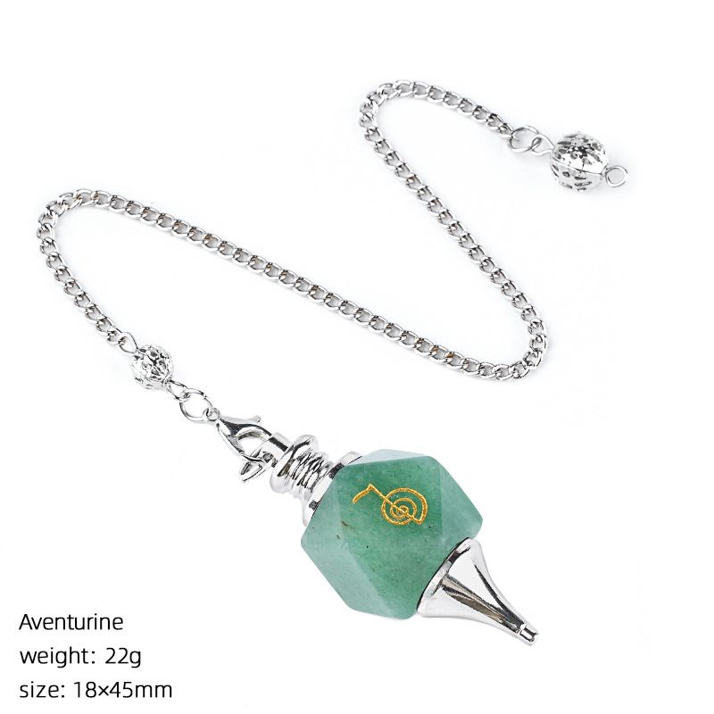 Pingente de pêndulo de cristal natural Gravura geométrica Runa Yoga Meditação Freqüência ajustável Pêndulo de pedra natural