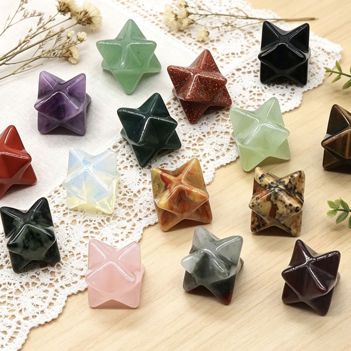 1444-Merkaba estrela de Kaba não porosa, pedra de ágata de cristal natural Merkaba grande hexagrama de satélite