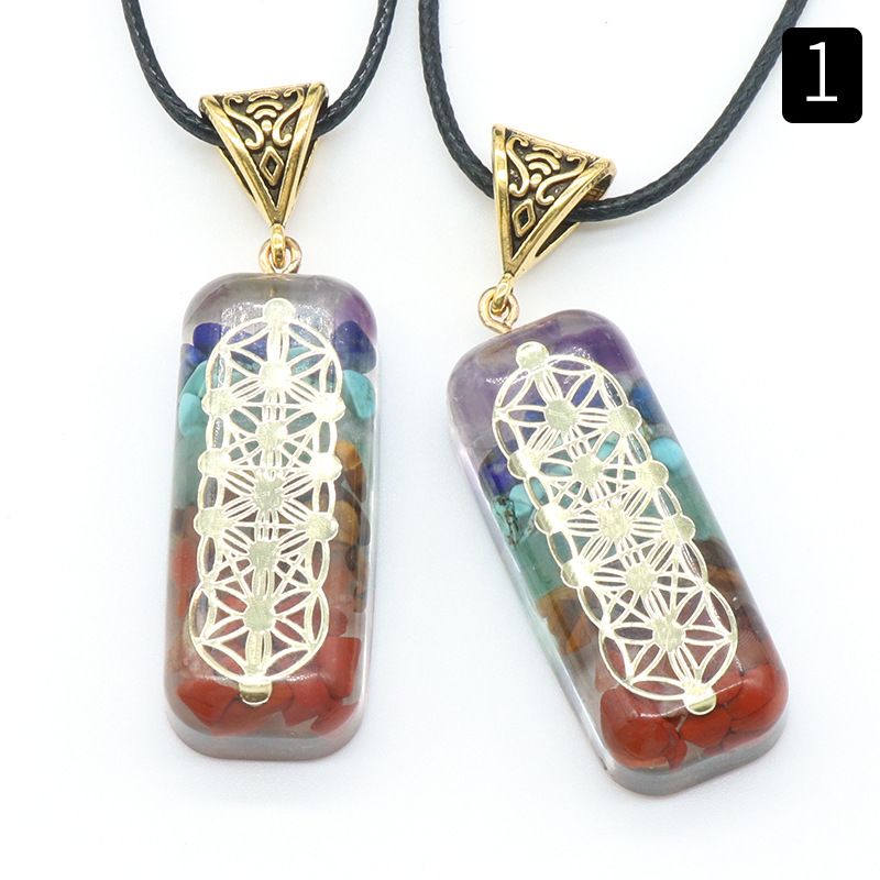 Pingente retangular de resina de pedra colorida de cristal natural, colar de argila colorida de Chakra Yoga