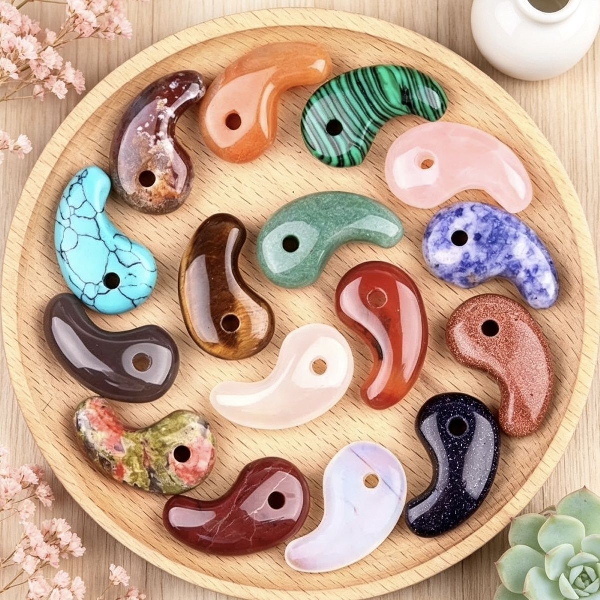 1212-Cristal natural 18X30 buraco 3mm gancho pingente de jade, anime yin e yang big dog Ibaraki vinho engolindo faca demoníaca Ji