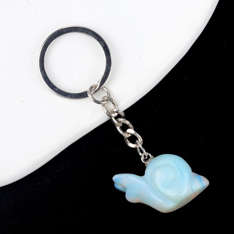 1717 - Pingente de chaveiro de caracol: Pingente de chaveiro de animais esculpidos em ágata de cristal