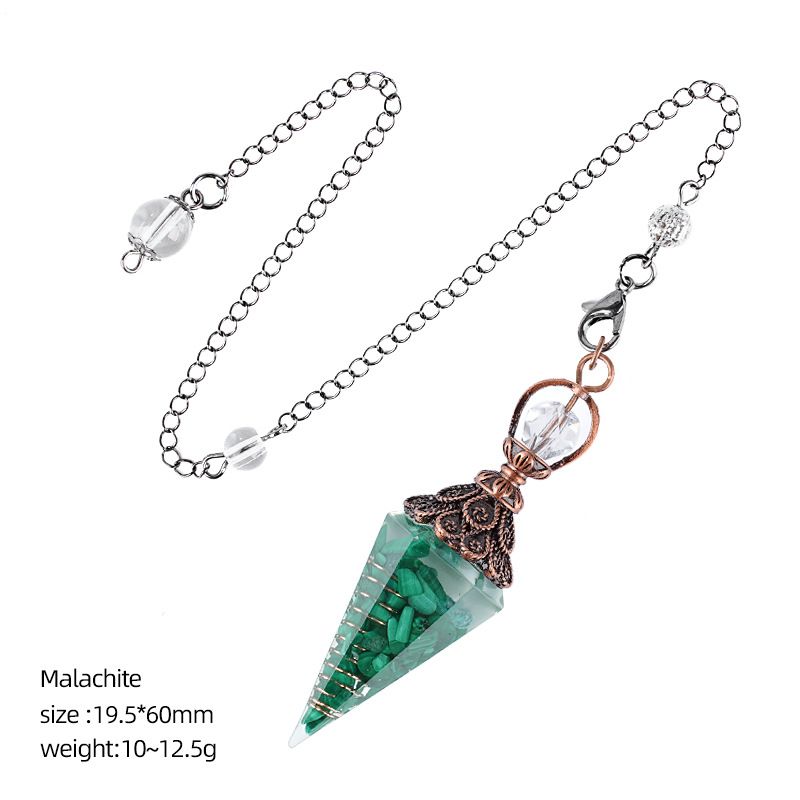 Pingente de pêndulo de cristal de bronze personalizado europeu e americano hexagonal Cone Rhombus Yoga Meditação Pêndulo de resina de frequência ajustável