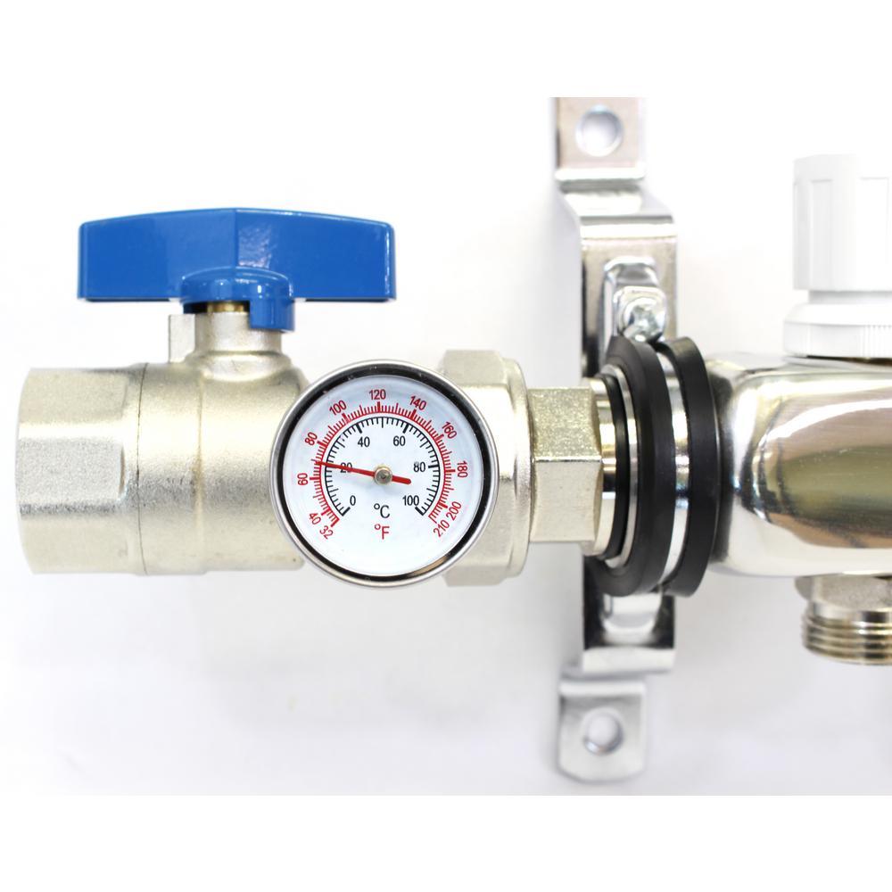 1 in. NPT Inlet x 1/2 in.  Stainless Steel Compression Connection 5-Outlet Radiant Heating Manifold