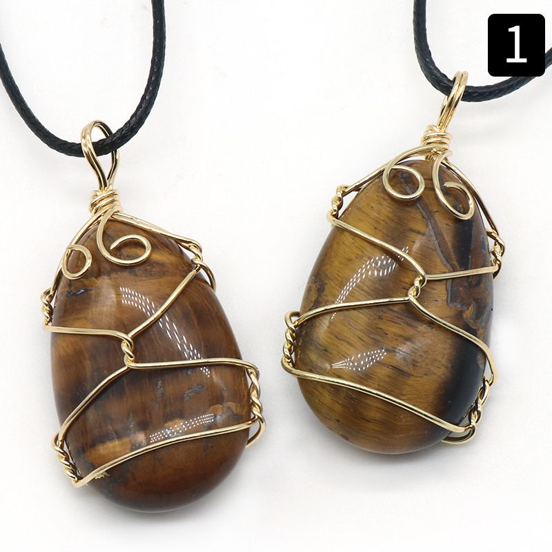 Ágata de cristal natural, pedra semipreciosa, pingente de enrolamento de gota de água, jade Dongling de cristal em pó, colar de pedra olho de tigre.