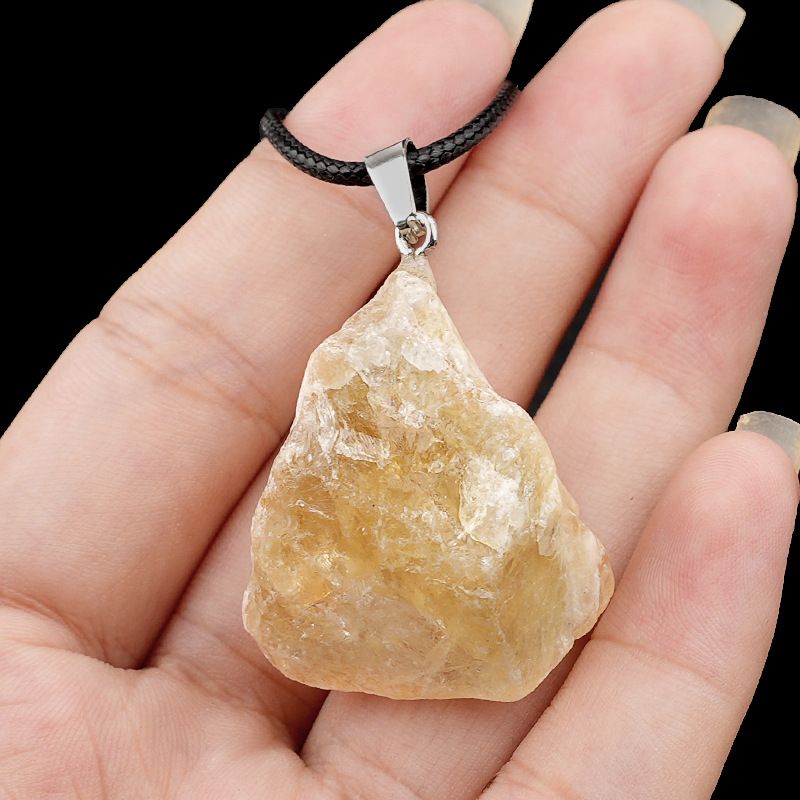 499-Pingente de pedra áspera de cristal natural ametista rosa amarelo branco colar de pedra áspera pingente de joias