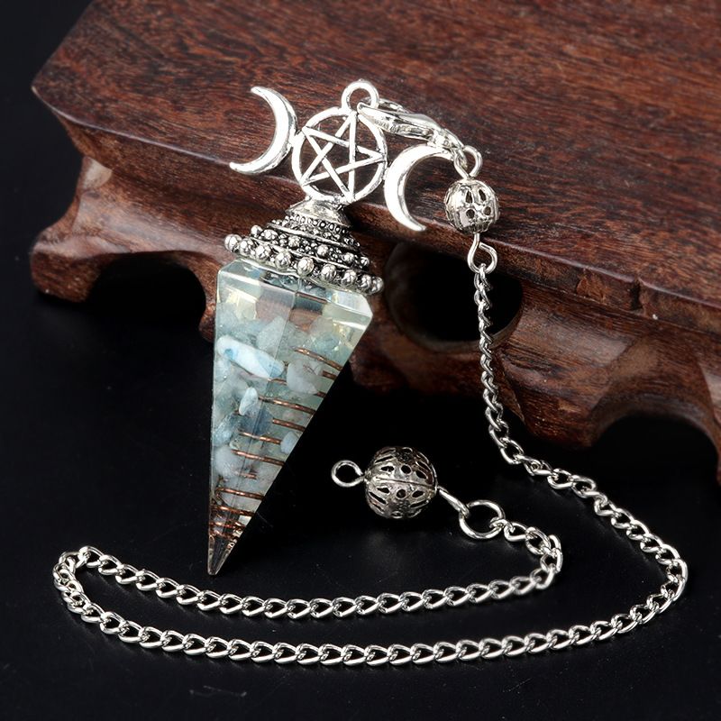 1690-Lua trifásica colorido cascalho resina cristal pedra preciosa hexagonal cone pêndulo, pingente de chakra