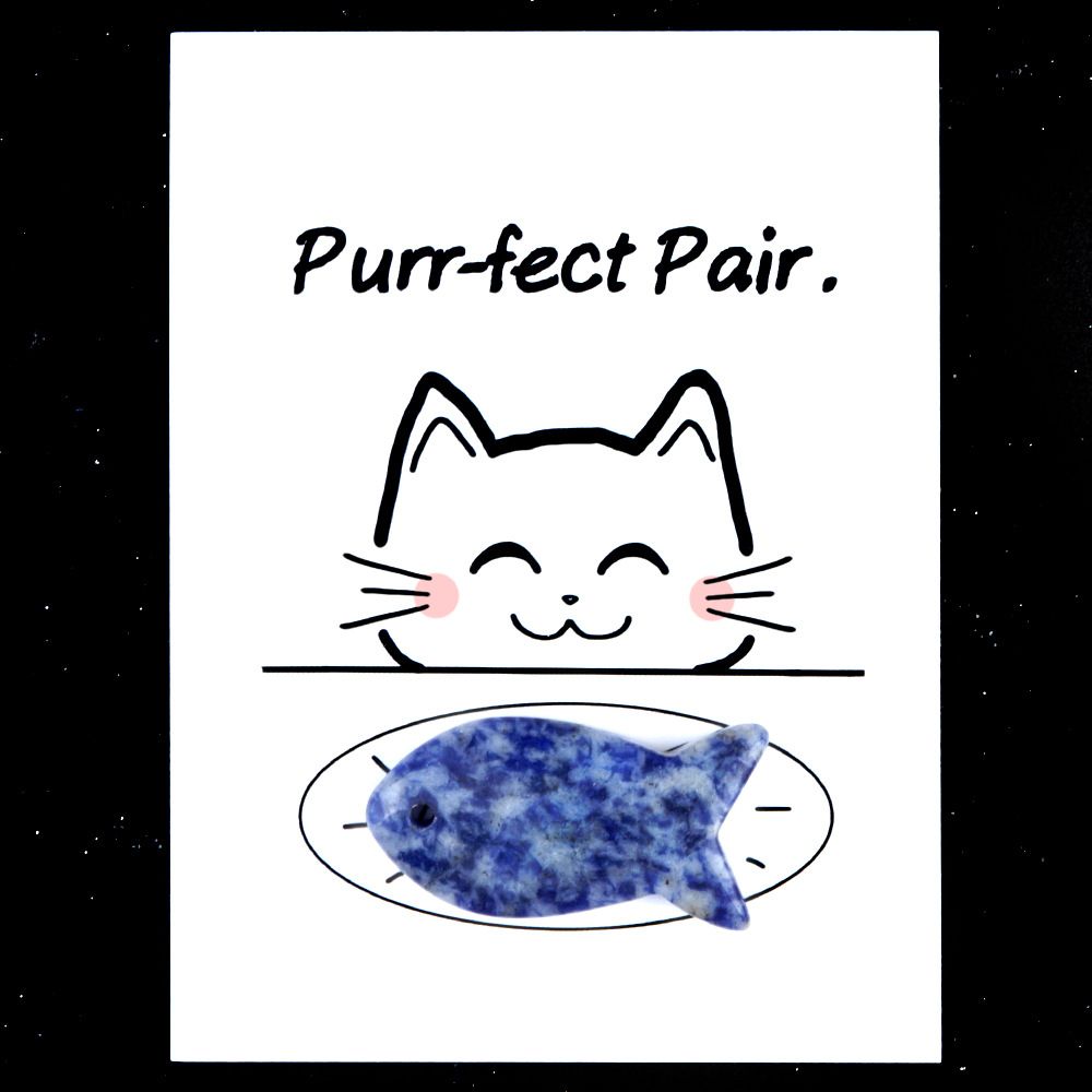 1816-Purr-fect Par Série de Cartões de Cura para Gatos e Peixes Pedra de Ágata de Cristal Natural, Creative Fun