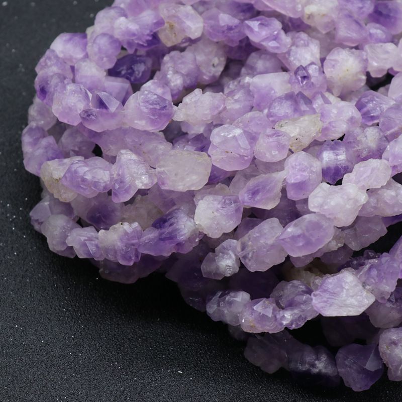 Pedra áspera de cristal único de ametista orifício reto contas soltas, orifício vertical dentes de ametista de lavanda, flores de ametista