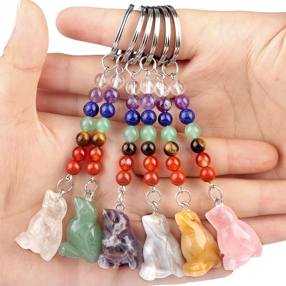 1952-Chaveiro de pássaro de pedra de cristal colorido, pingente de jóias de chakra, pingente de chaveiro de animal pequeno