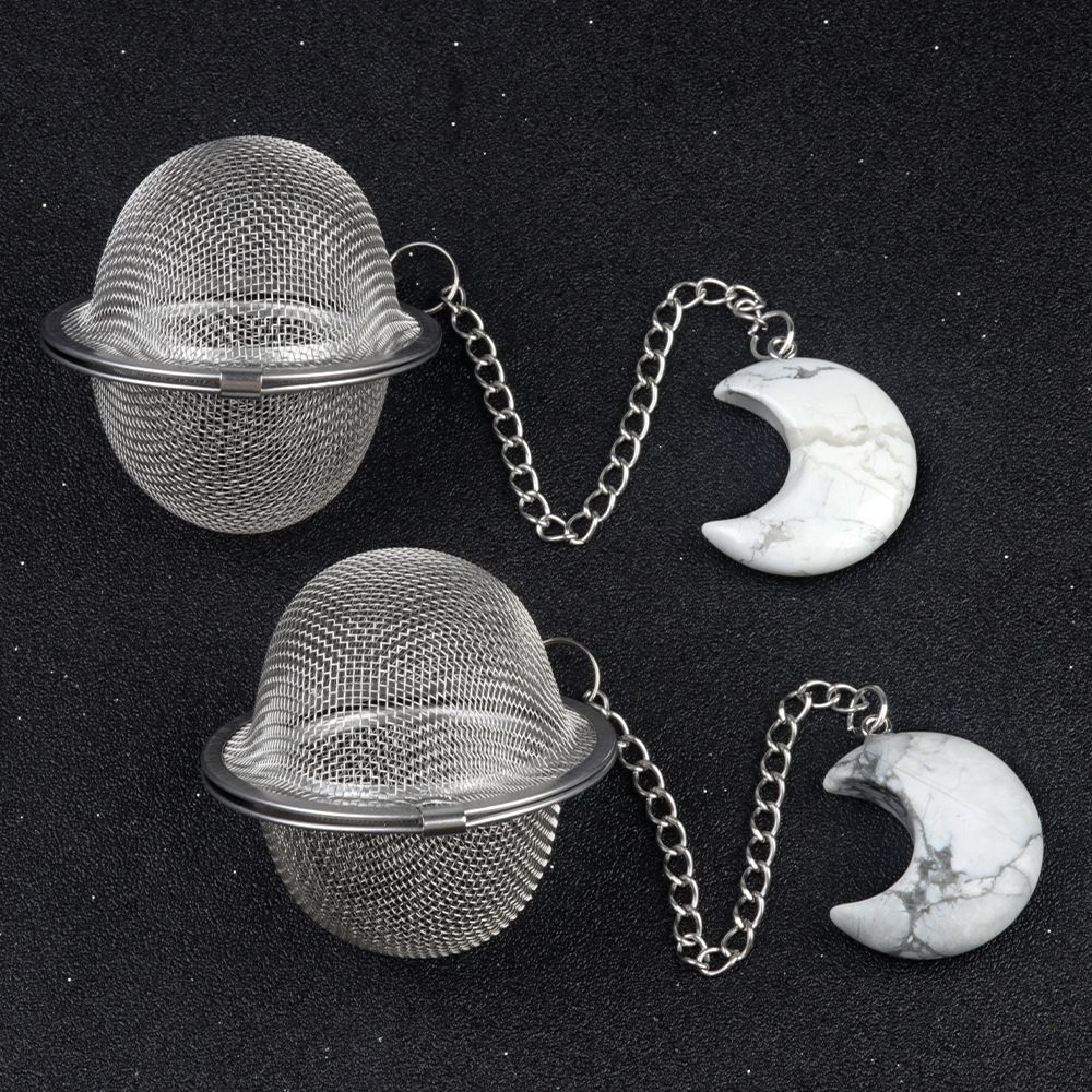 1789-Moon Tea Filter, Natural Crystal Agate Stone 304 Stainless Steel Tea Filter Sopa Hot Pot