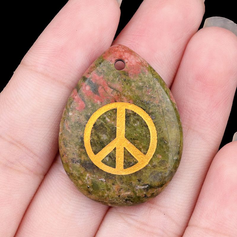 2191-Símbolo da paz, pingente de gota de água de pedra de cristal transfronteiriço colar de jóias DIY