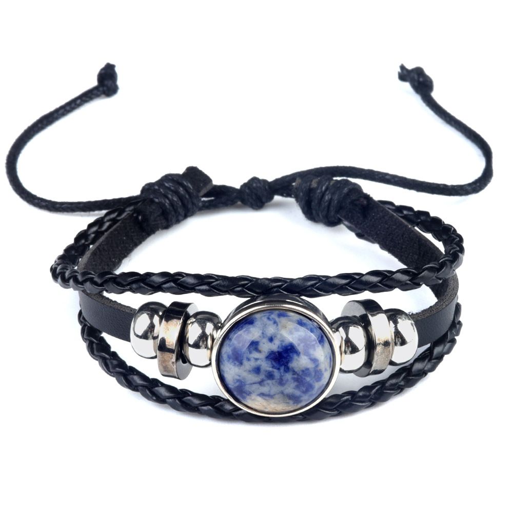 1909-Pulseira de pedra de cristal natural com incrustação de couro tecido de pedra preciosa, pulseira de pedra preciosa do tempo.