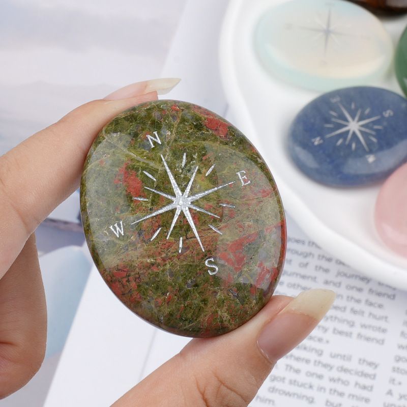 Cristal natural ágata pedra bússola estrela bússola palma pedra jogo peça de mão criativo cura artesanato pedra