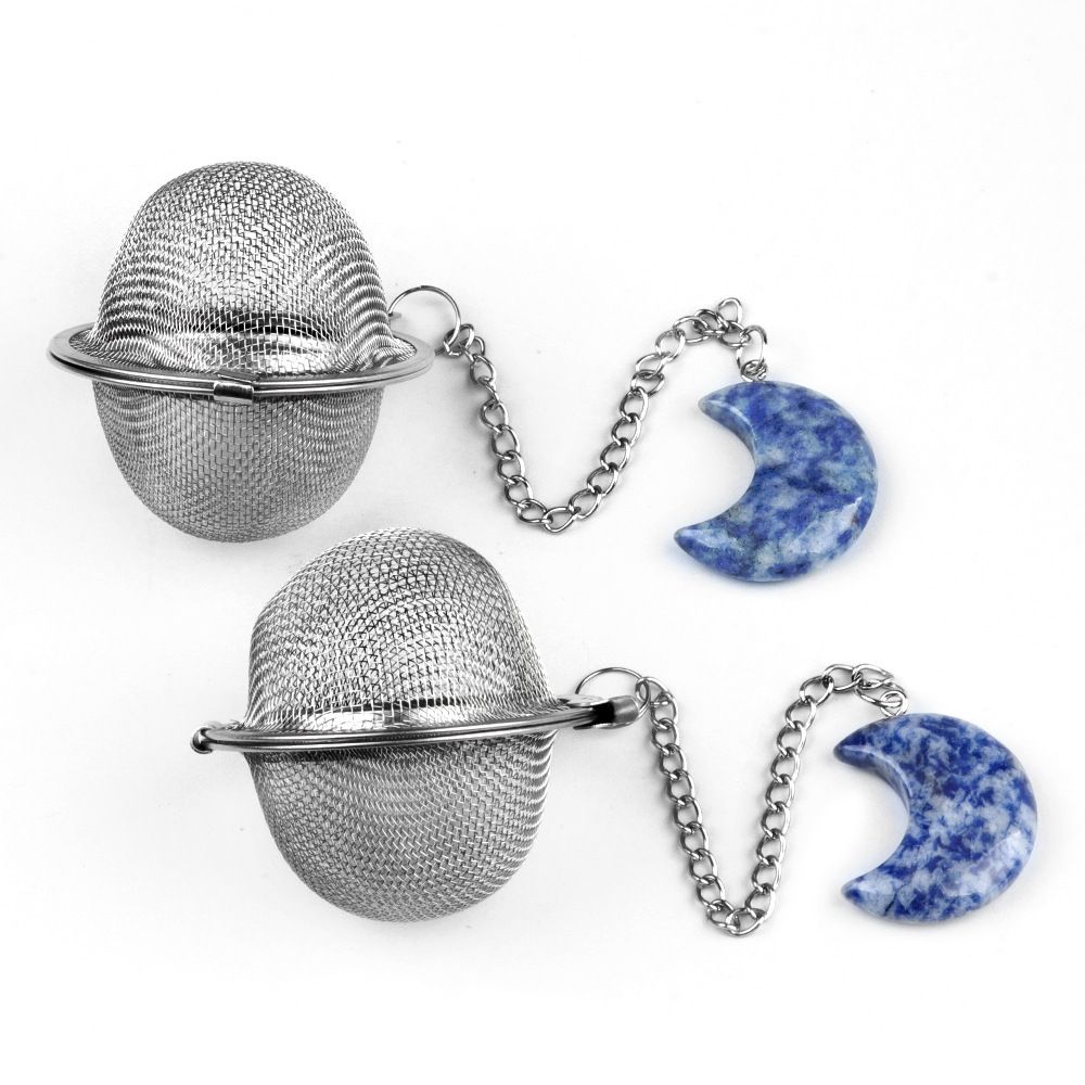 1789-Moon Tea Filter, Natural Crystal Agate Stone 304 Stainless Steel Tea Filter Sopa Hot Pot