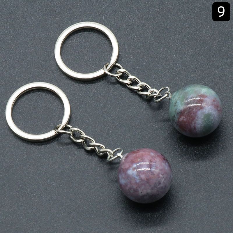 Chaveiro de bola redonda de 1402-20Mm, bolsa de pedra de olho de tigre de ágata de cristal rosa natural, joias de pingente de bola pequena.