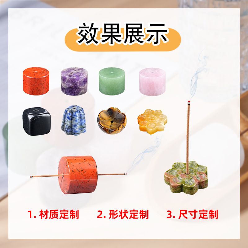 2465 Base de inserção de incenso de pedra natural personalizada, enfeite de pedra de aromaterapia de decoração Zen para casa, suporte de incenso de arame de ametista cilíndrico.