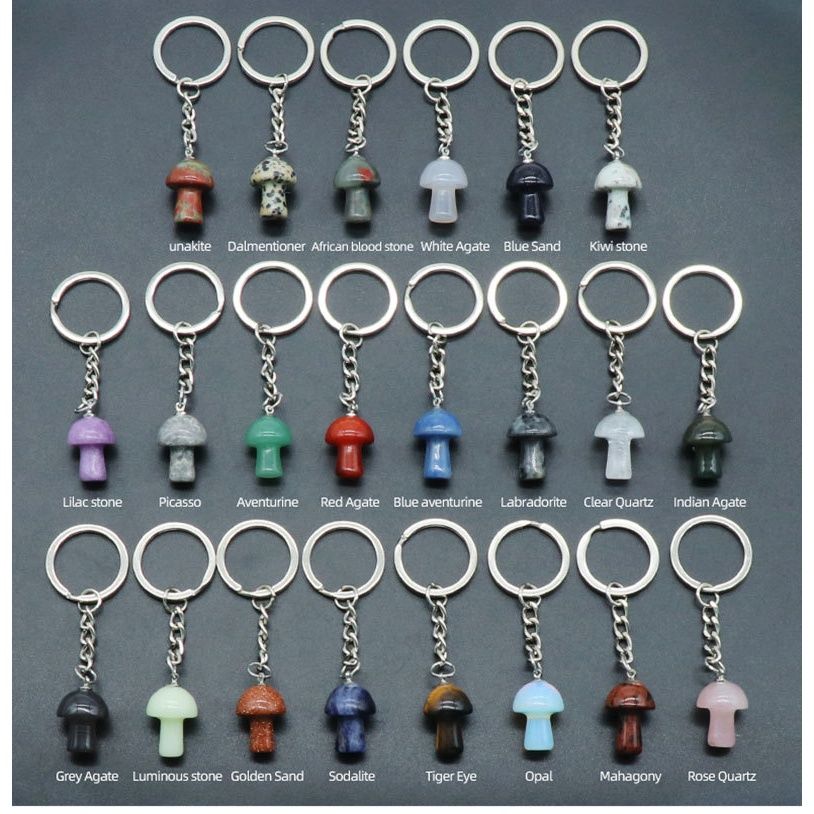 1324-Pedra de cristal natural de ágata 2cm pequeno cogumelo chaveiro pingente bonito saco de jóias pingente pequeno presente
