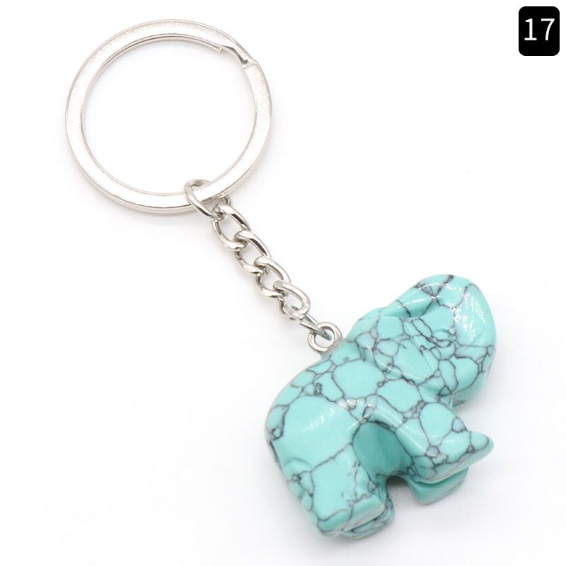 Pingente de chaveiro de elefante com cabeça de ágata de cristal natural, pingente de bolsa de elefante gravada tridimensional.
