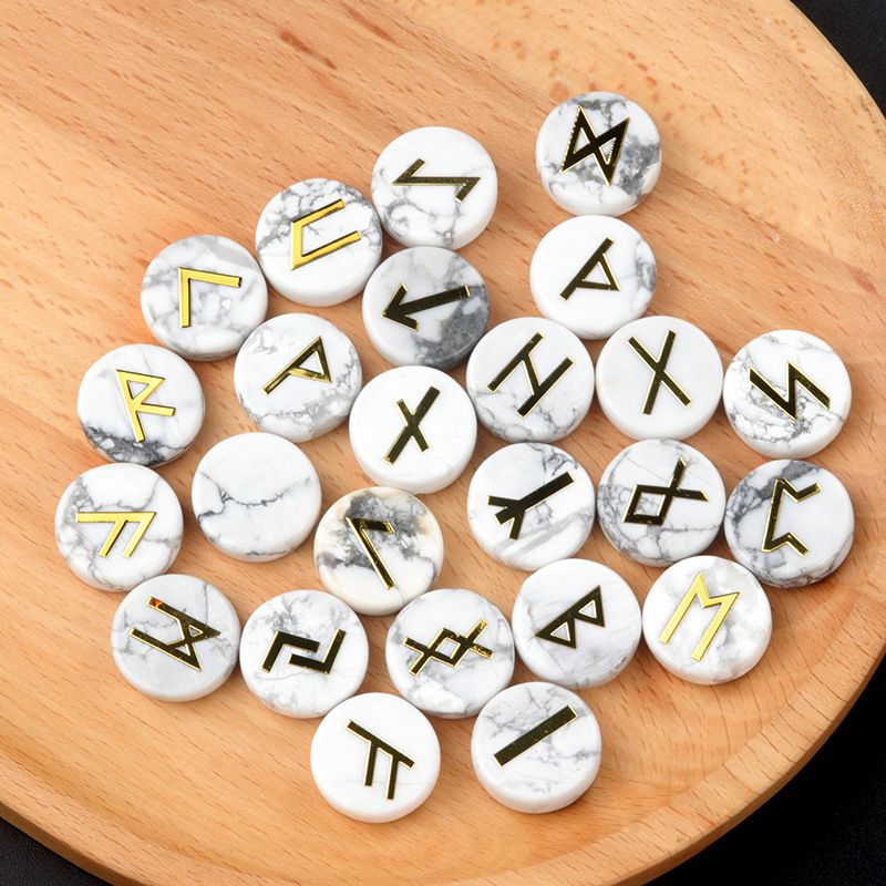 1662-Runes Natural Crystal Agate Luhn Rune Disc Set, Nordic Germanic 25 peças por pacote