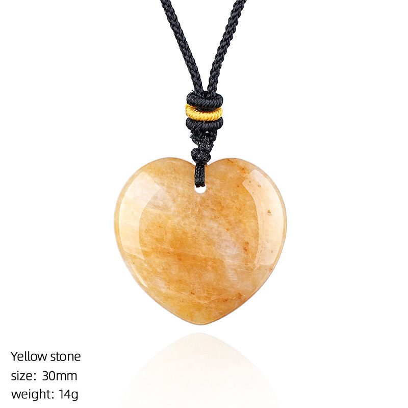Colar de amor de cristal natural de 30Mm, pingente de coração de pêssego de pedra áspera simples para homens e mulheres do Dia dos Namorados com gravura em forma de coração de pedra natural.
