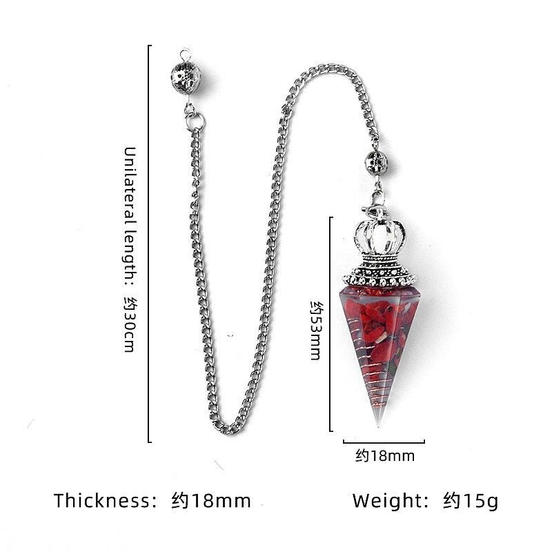 1645-Pêndulo de alma, pêndulo de resina de cascalho cristal, pêndulo de chakra cônico hexagonal