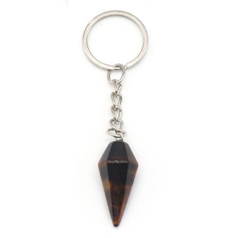 Chaveiro de cone hexagonal de pedra de ágata de cristal natural, pingente de joias de bolsa.