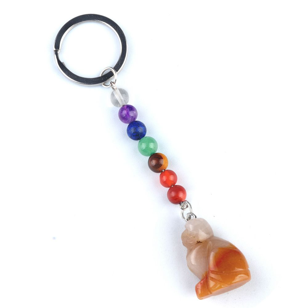 1956-Chaveiro de gatinho de pedra de cristal colorido, pingente de jóias de chakra, pingente de chaveiro de animal pequeno
