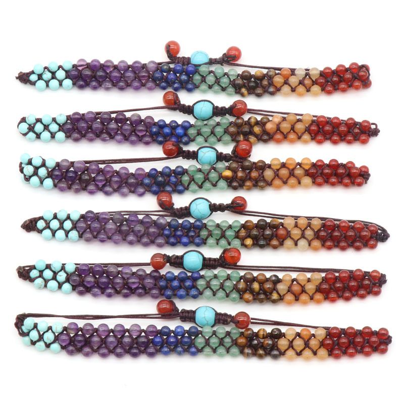 Pulseira de tecido colorido de pedra de ágata de cristal natural, pulseira de chakra.