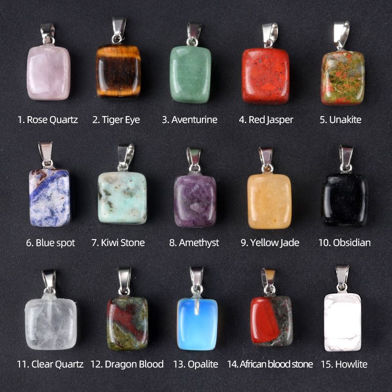 1700-Cristal natural ágata ametista olho de tigre irregular pequeno pingente quadrado cristal pedra áspera pingente polido