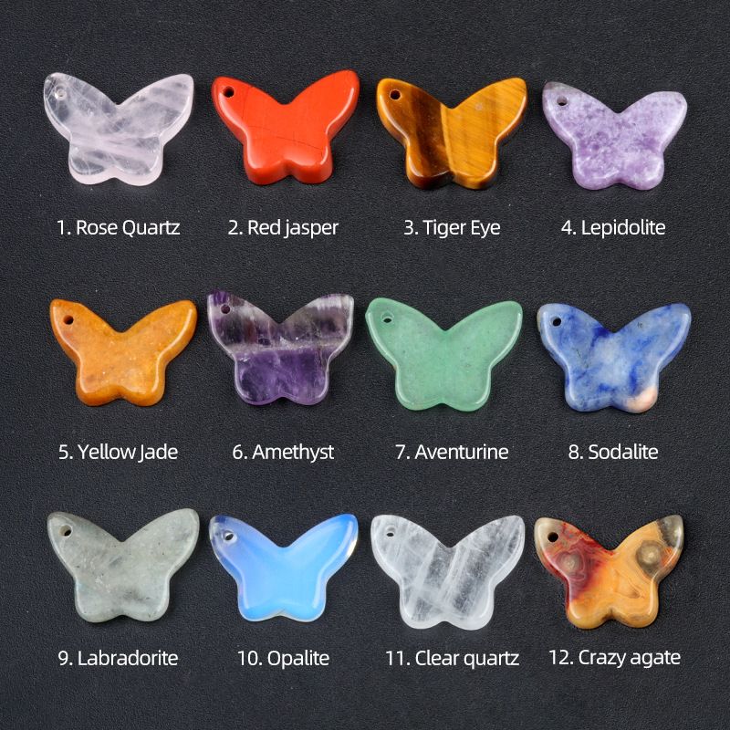 1765-Pingente de borboleta de pedra de ágata de cristal natural DIY pulseira de borboleta de pedra natural acessórios de colar