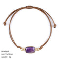 Pulseira de pedra semi-preciosa natural, corda trançada à mão retrô, bainha de corte ajustável, pulseira retangular de cristal natural.
