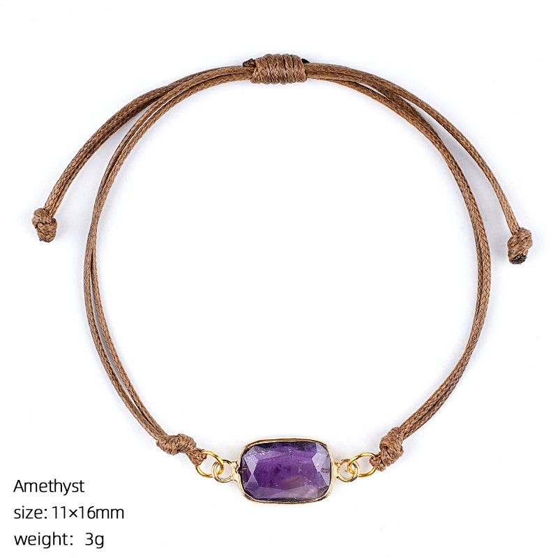 Pulseira de pedra semi-preciosa natural, corda trançada à mão retrô, bainha de corte ajustável, pulseira retangular de cristal natural.