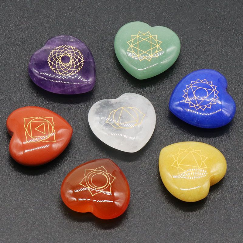 1182-Símbolo do amor colorido pedra de ágata de cristal natural, conjunto de 7 corações de pêssego em forma de coração