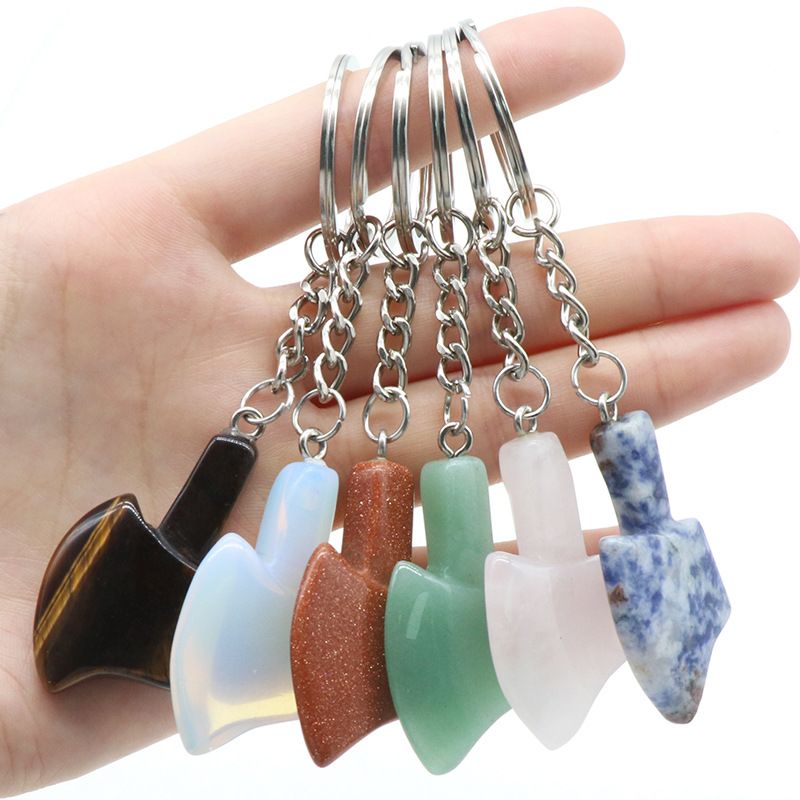1329-Ágata de cristal natural 42mm pequeno machado chaveiro pingente bonito saco de jóias pingente pequeno presente