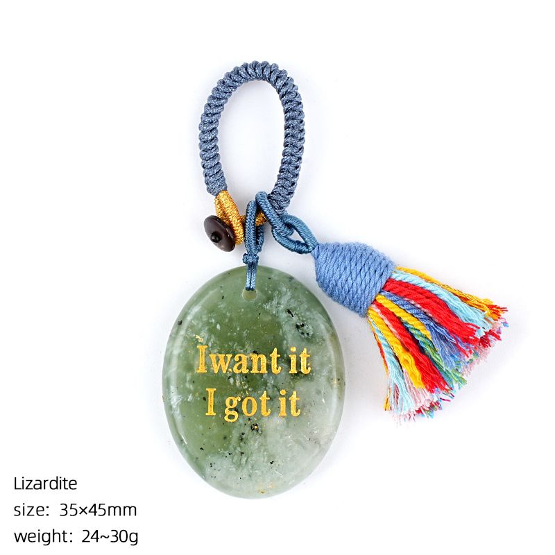 2454 Chaveiro de pedra de cristal natural com letras de ágata pingente de carro, pingente de bolsa de pedra mindfulness.